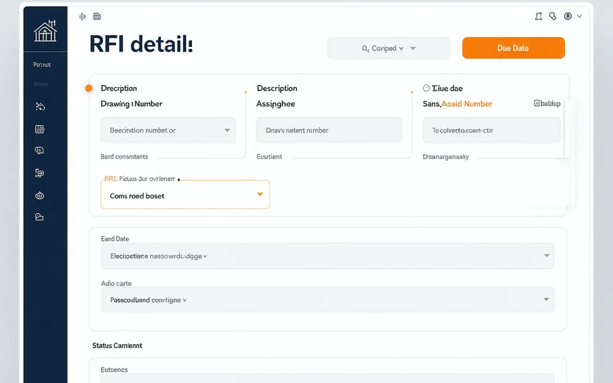 BuildVyne RFI detail screen showing an open request for information with status tracking, attachments panel, and response thread