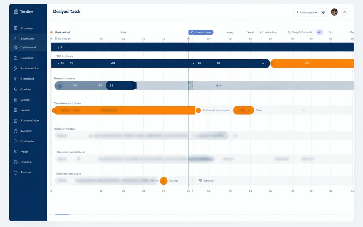 BuildVyne schedule impact tracker showing construction activities on a simplified Gantt view with delay flags highlighted in orange